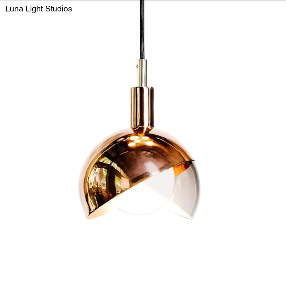 Minimalist Metal Dual-Dome Pendant Light Fixture With Clear Glass And 1 Bulb
