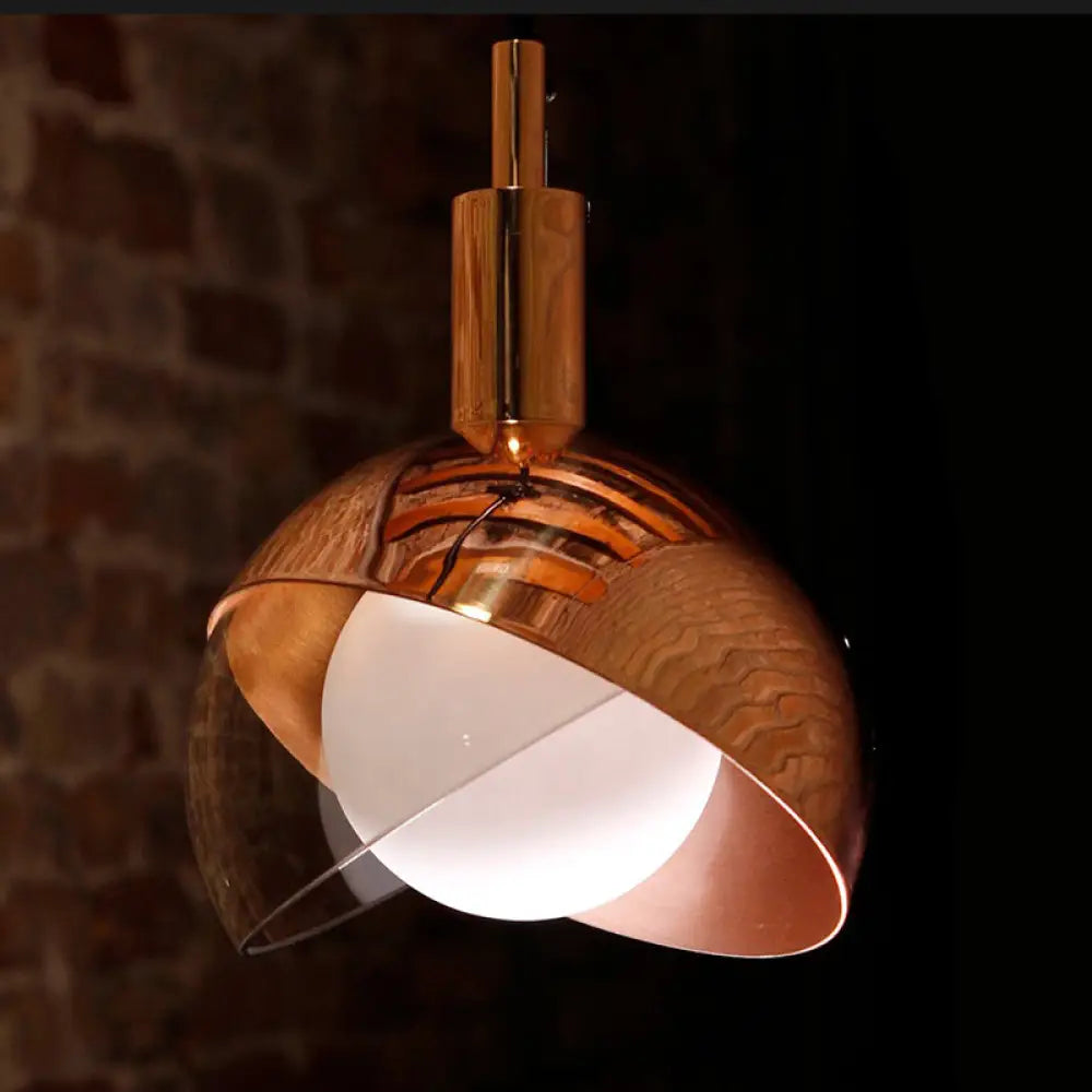 Minimalist Metal Dual-Dome Pendant Light With Clear Glass Shade Copper