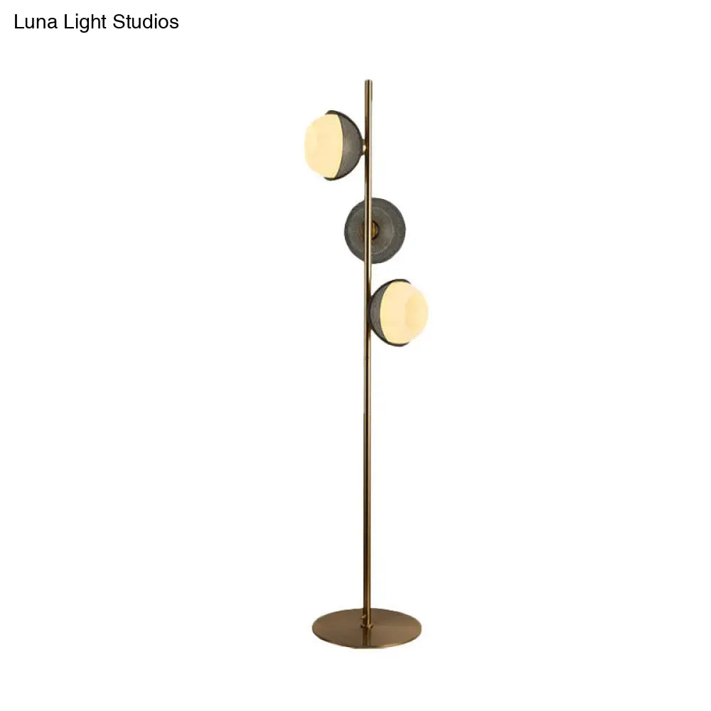 Minimalist Metal Floor Reading Lamp With Coconut Shape 3-Head Black Stand Up Light For Living Room