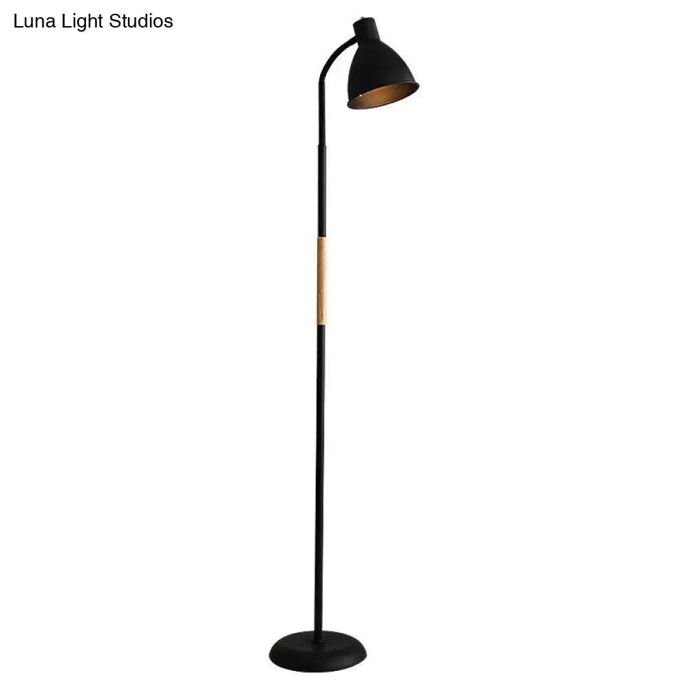 Minimalist Metal Floor Reading Lamp With Rolled Edge - 1-Light Bell Shaped Design For Living Rooms