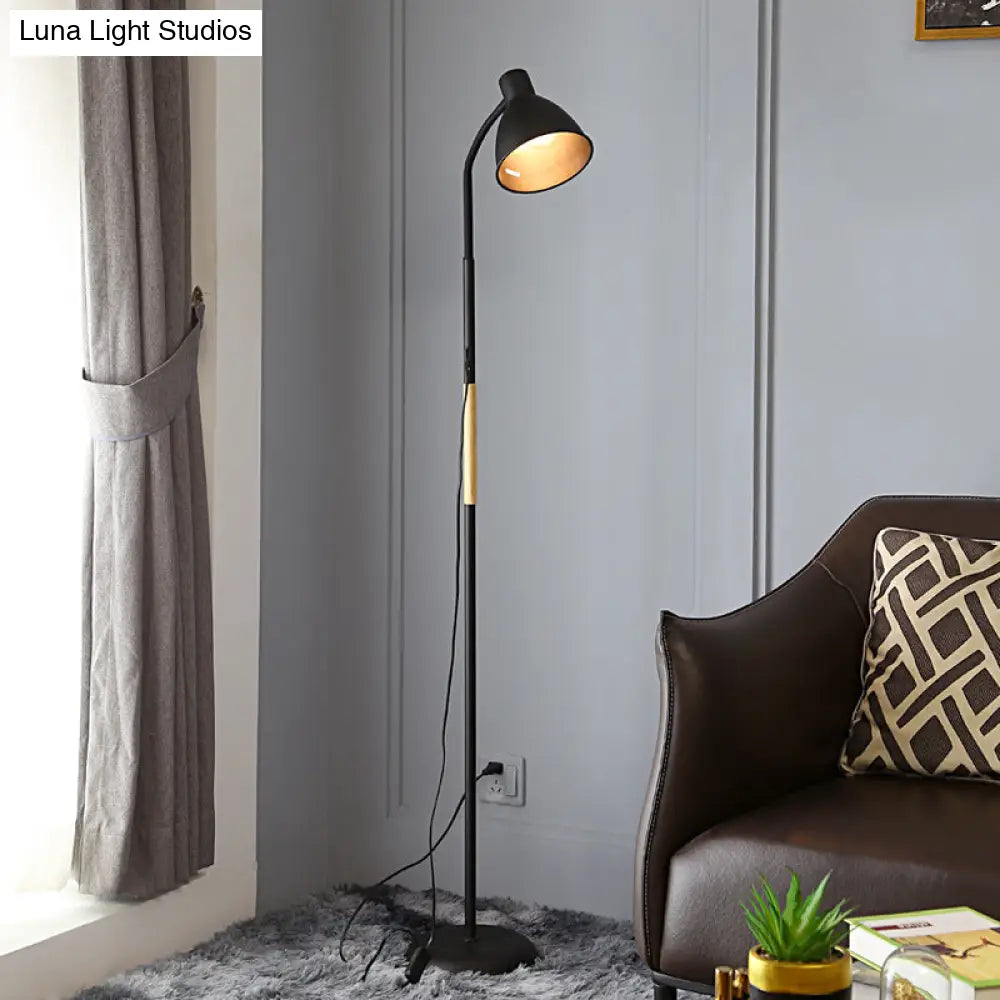 Minimalist Metal Floor Reading Lamp With Rolled Edge - 1-Light Bell Shaped Design For Living Rooms