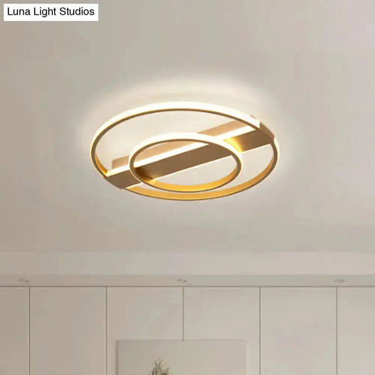 Minimalist Metal Flush Ceiling Light In White/Gold With Led Flushmount - Warm/White Lighting