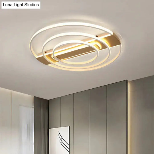 Minimalist Metal Flush Ceiling Light In White/Gold With Led Flushmount - Warm/White Lighting