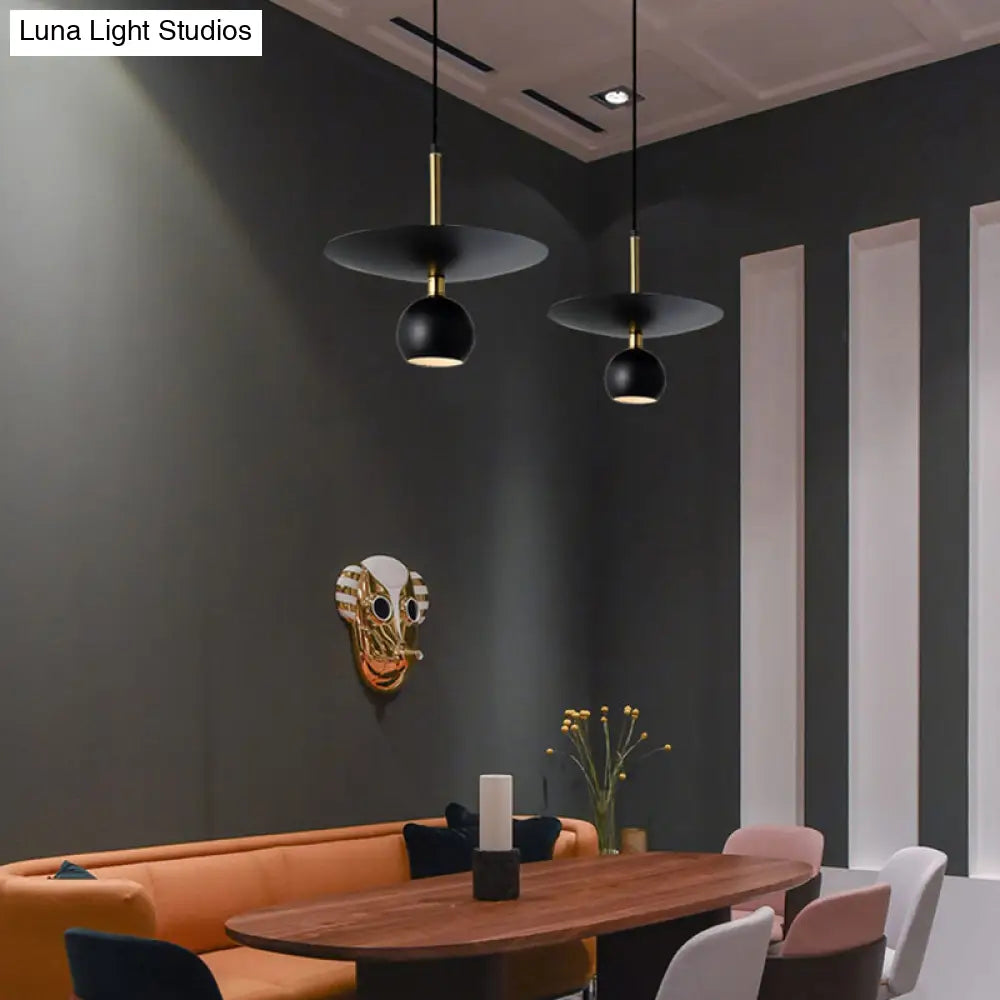 Minimalist Metal Globe Hanging Light: Black Suspension Lamp For Dining Room