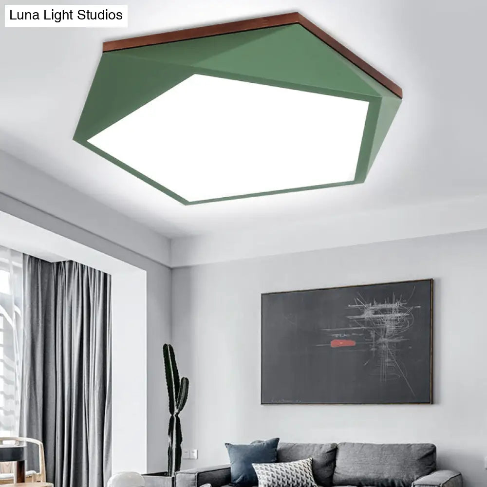 Minimalist Metal Green Led Flush Mount Ceiling Light With Acrylic Diffuser - 16.5’/20.5’ Wide