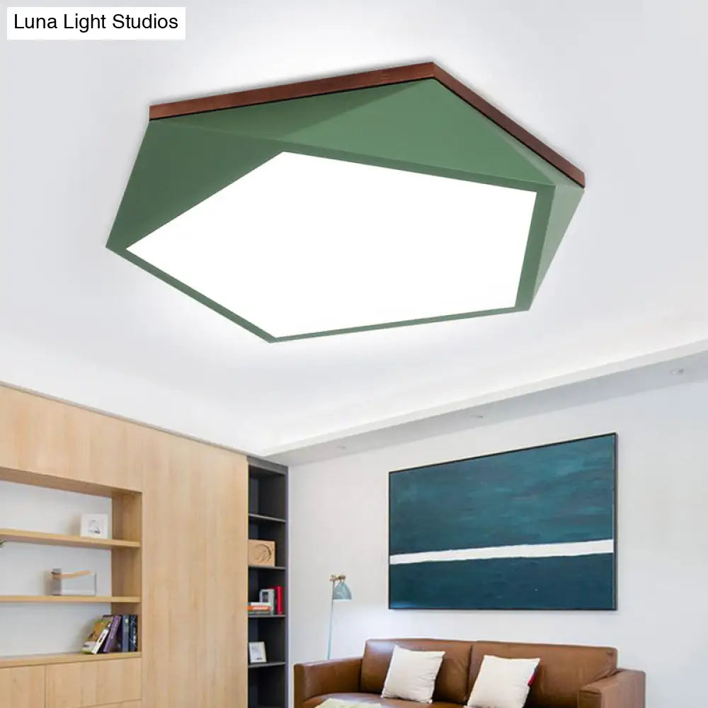 Minimalist Metal Green Led Flush Mount Ceiling Light With Acrylic Diffuser - 16.5’/20.5’ Wide