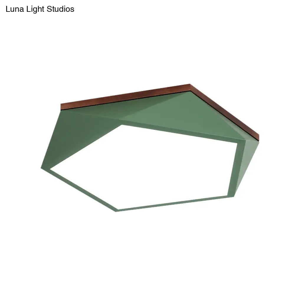 Minimalist Metal Green Led Flush Mount Ceiling Light With Acrylic Diffuser - 16.5’/20.5’ Wide
