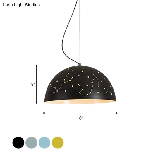 Minimalist Metal Hanging Ceiling Light With 1 Semisphere Pendant In Blue/Green/Yellow