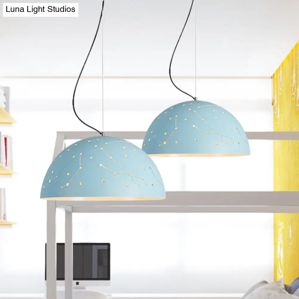 Minimalist Metal Hanging Ceiling Light - 1-Light Semisphere Pendant Lamp Blue/Green/Yellow