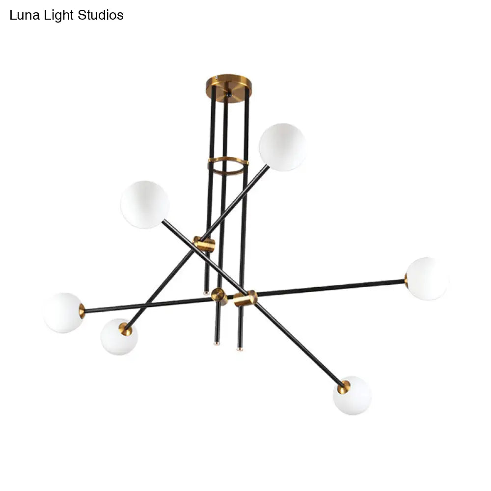 Minimalist Metal Hanging Lamp With 6-Head Black Chandelier In Opal Glass Shade