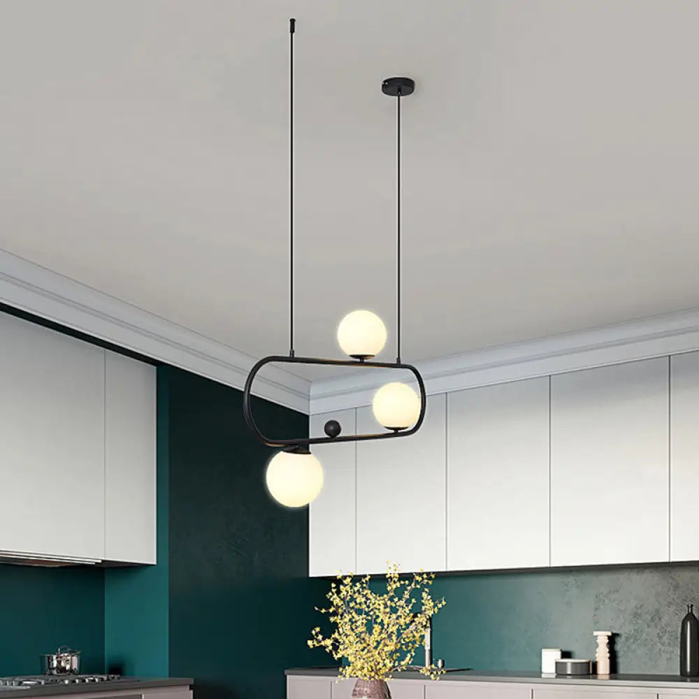 Minimalist Metal Island Light With Milk Glass Shade 3 / Black