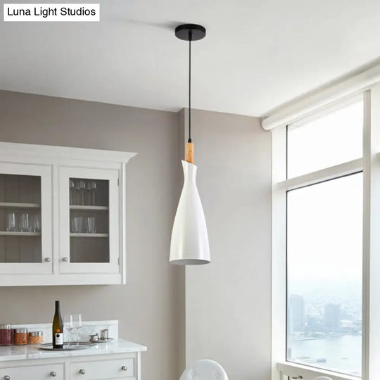 Minimalist Kitchen Pendant Light - Tapered Metal Design 1 Head Down Lighting Black/White/Grey White