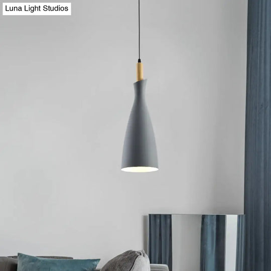 Minimalist Kitchen Pendant Light - Tapered Metal Design 1 Head Down Lighting Black/White/Grey Grey