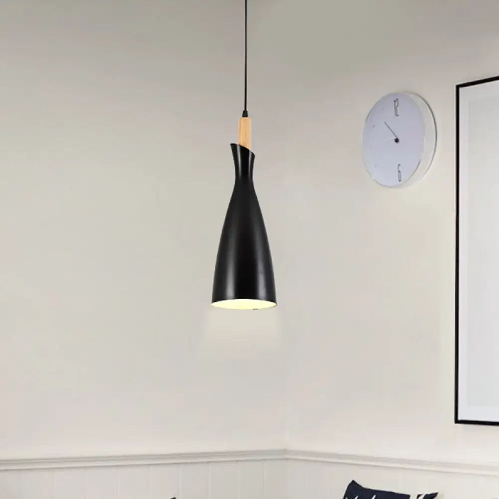 Minimalist Metal Kitchen Pendant Light - Tapered Design 1 Head Down Lighting (Black/White/Grey)