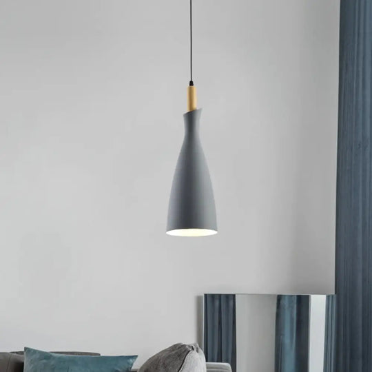 Minimalist Metal Kitchen Pendant Light - Tapered Design 1 Head Down Lighting (Black/White/Grey) Grey