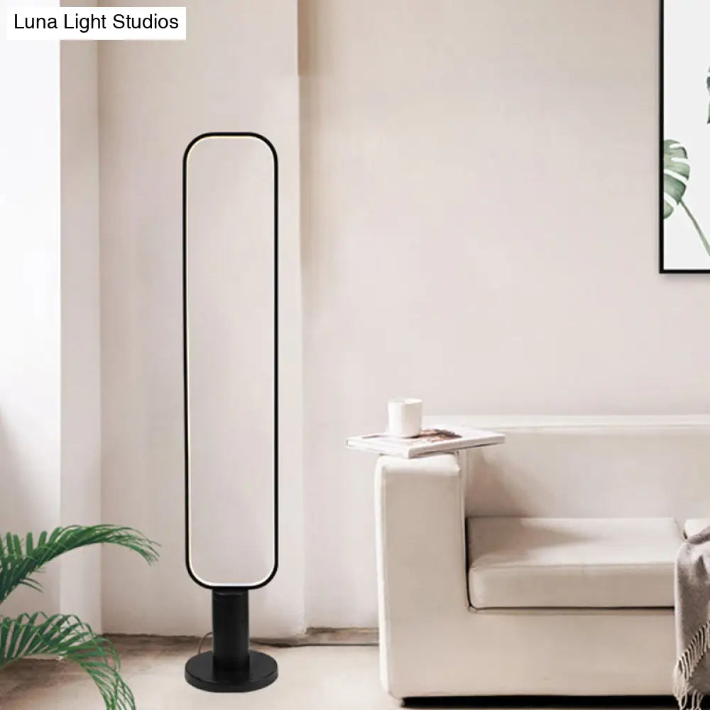 Minimalist Metal Led Bedroom Reading Floor Lamp 1/2 Tiers Rectangular Standing Light In Black/White