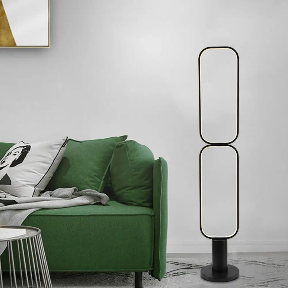 Minimalist Metal Led Bedroom Reading Floor Lamp 1/2 Tiers Rectangular Standing Light In Black/White