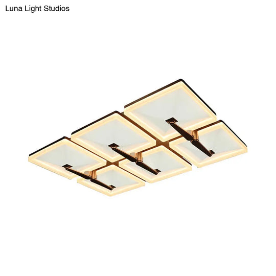 Minimalist Metal Led Ceiling Light Fixture With Splicing Square Design - 2/4/6 Heads Third Gear