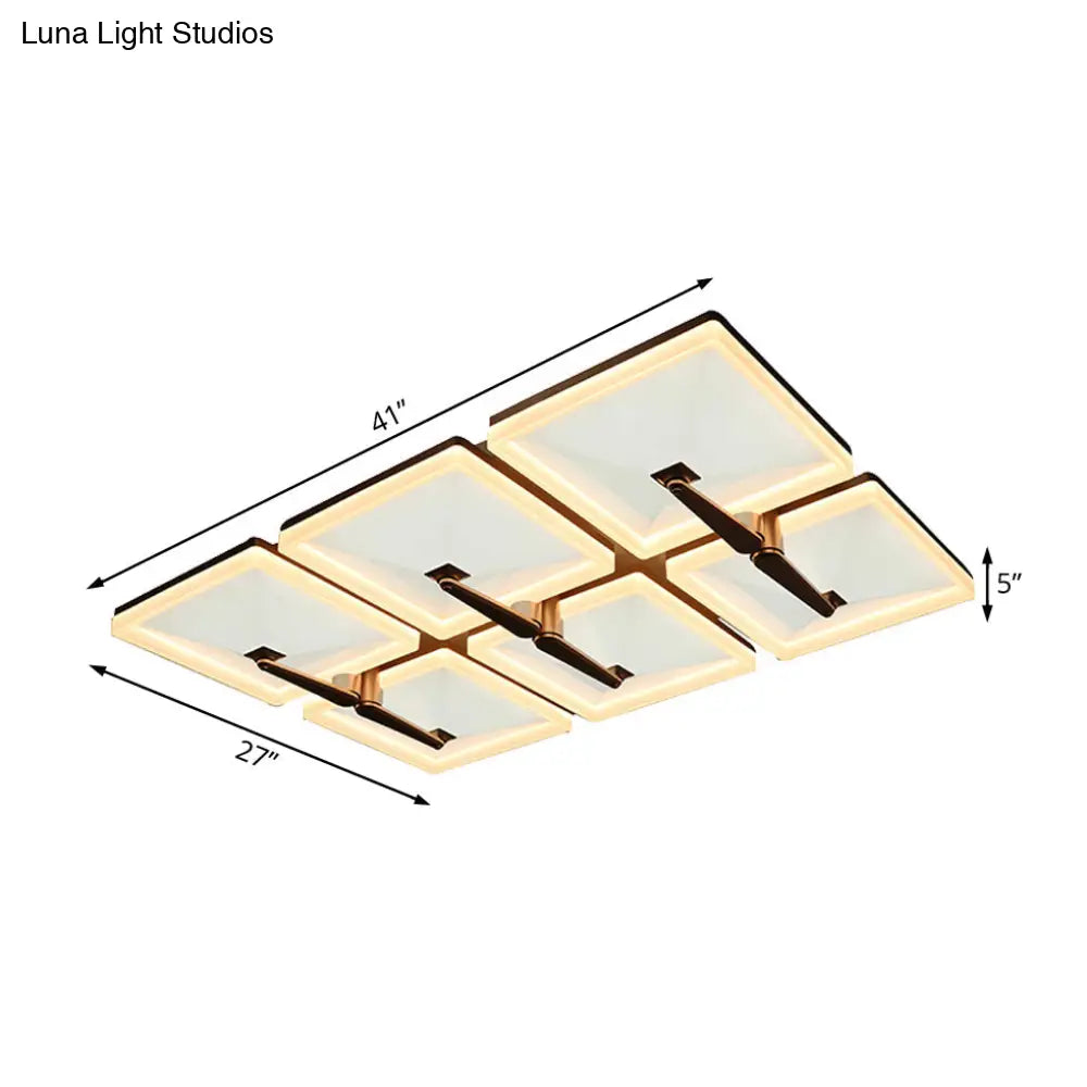 Minimalist Metal Led Ceiling Light Fixture With Splicing Square Design - 2/4/6 Heads Third Gear