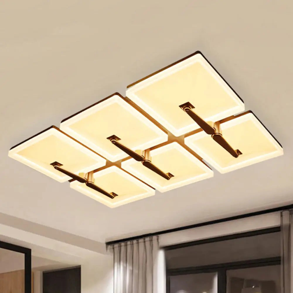 Minimalist Metal Led Ceiling Light Fixture With Splicing Square Design - 2/4/6 Heads Third Gear