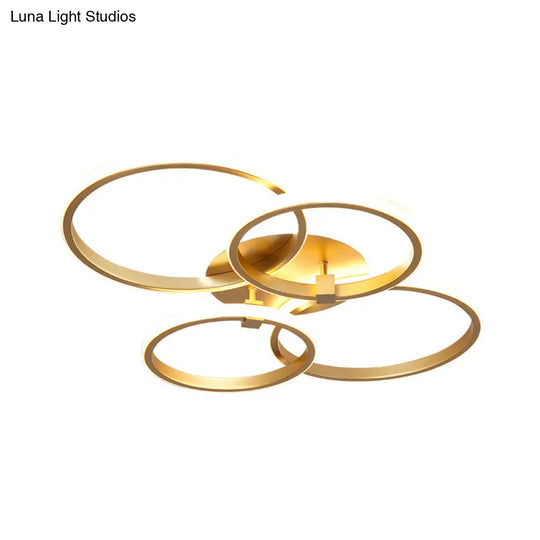 Minimalist Metal Led Ceiling Light In Gold - Multi-Shape & 2/4 Lights Semi Flush Mount Fixture