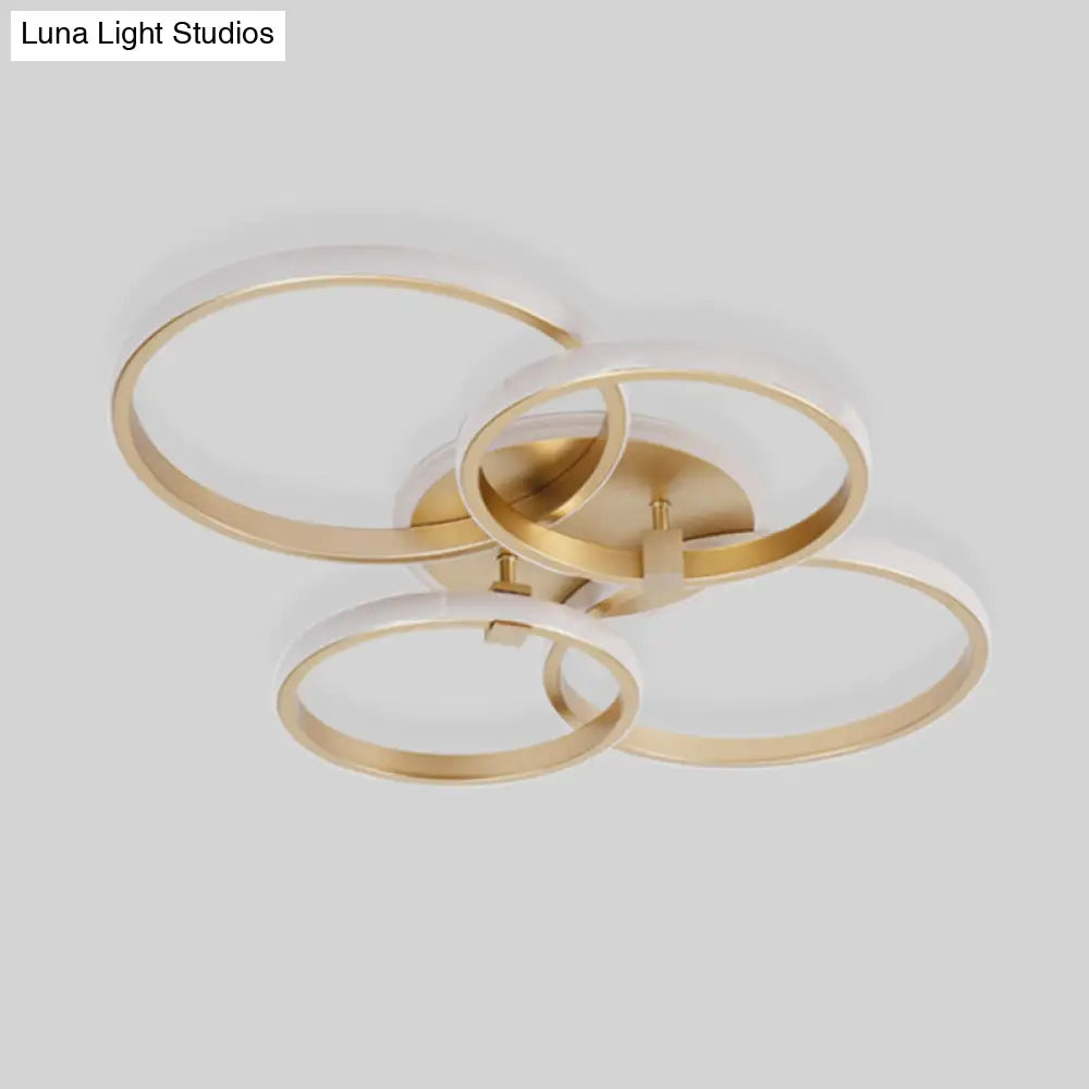 Minimalist Metal Led Ceiling Light In Gold - Multi-Shape & 2/4 Lights Semi Flush Mount Fixture