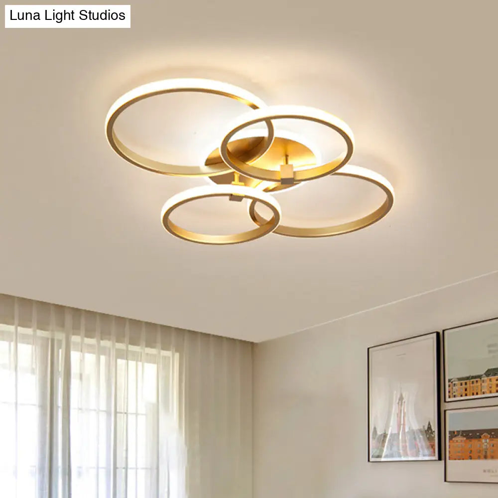 Minimalist Metal Led Ceiling Light In Gold - Multi-Shape & 2/4 Lights Semi Flush Mount Fixture