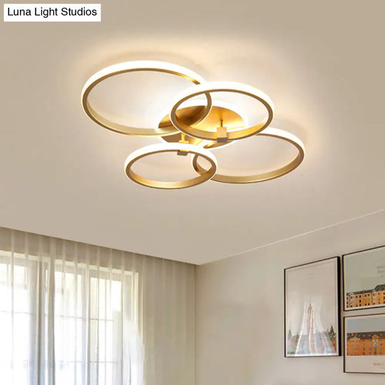 Minimalist Metal Led Ceiling Light In Gold - Multi-Shape & 2/4 Lights Semi Flush Mount Fixture