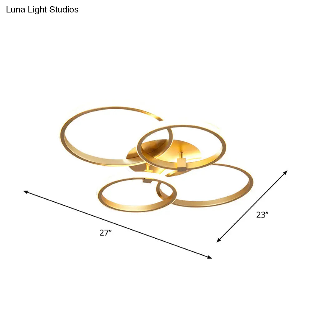 Minimalist Metal Led Ceiling Light In Gold - Multi-Shape & 2/4 Lights Semi Flush Mount Fixture