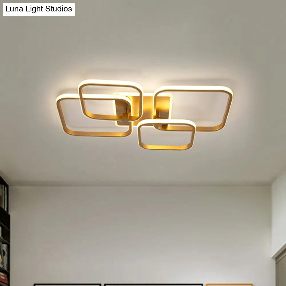 Minimalist Metal Led Ceiling Light In Gold - Multi-Shape & 2/4 Lights Semi Flush Mount Fixture