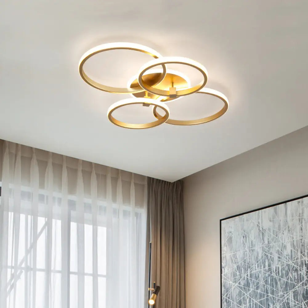 Minimalist Metal Led Ceiling Light In Gold - Multi-Shape & 2/4 Lights Semi Flush Mount Fixture 4 /