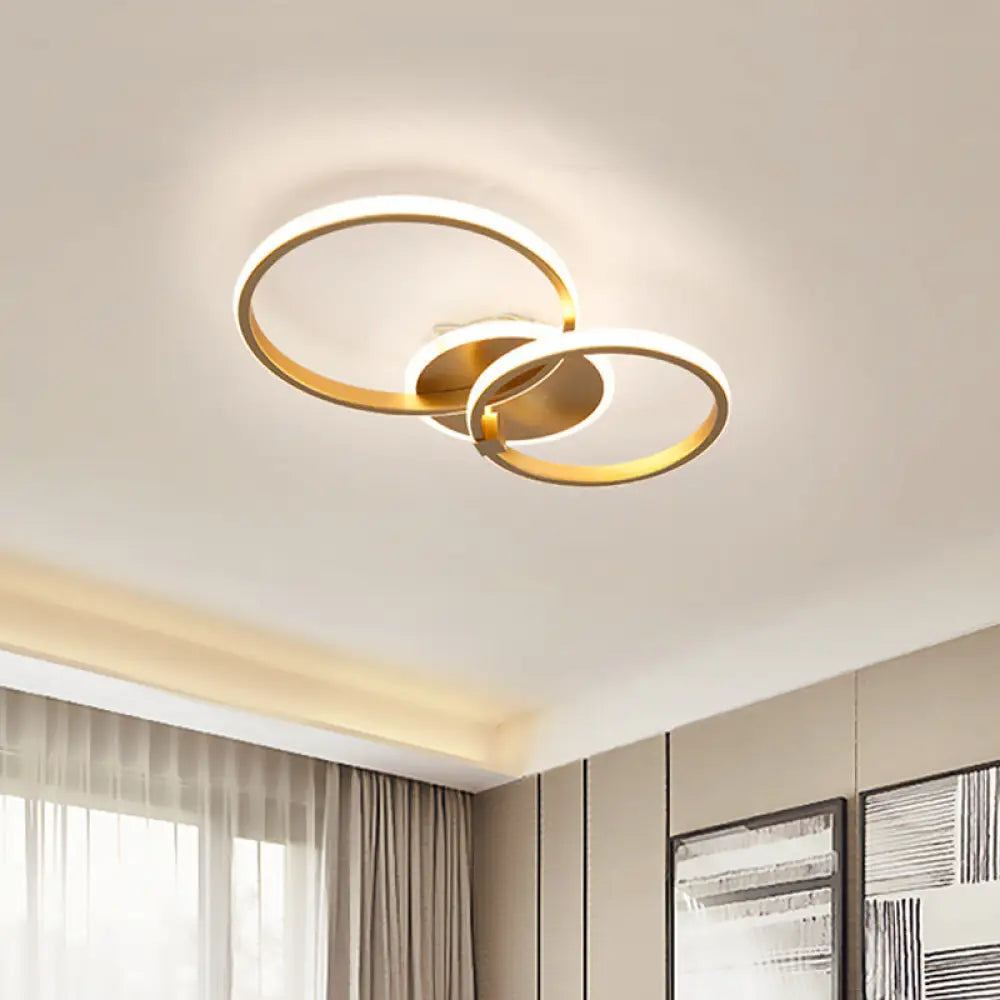 Minimalist Metal Led Ceiling Light In Gold - Multi-Shape & 2/4 Lights Semi Flush Mount Fixture 2 /