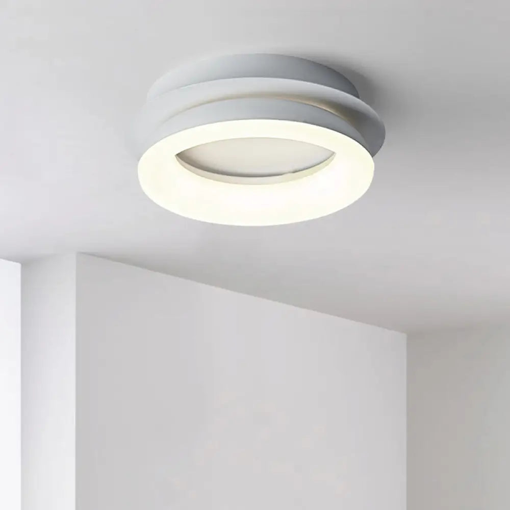 Minimalist Metal Led Ceiling Pendant Light - White Round/Square Flush Mount For Bedroom In