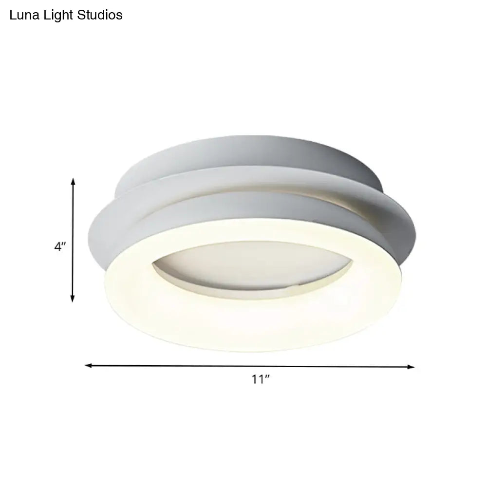 Minimalist Metal Led Ceiling Pendant Light - White Round/Square Flush Mount For Bedroom In