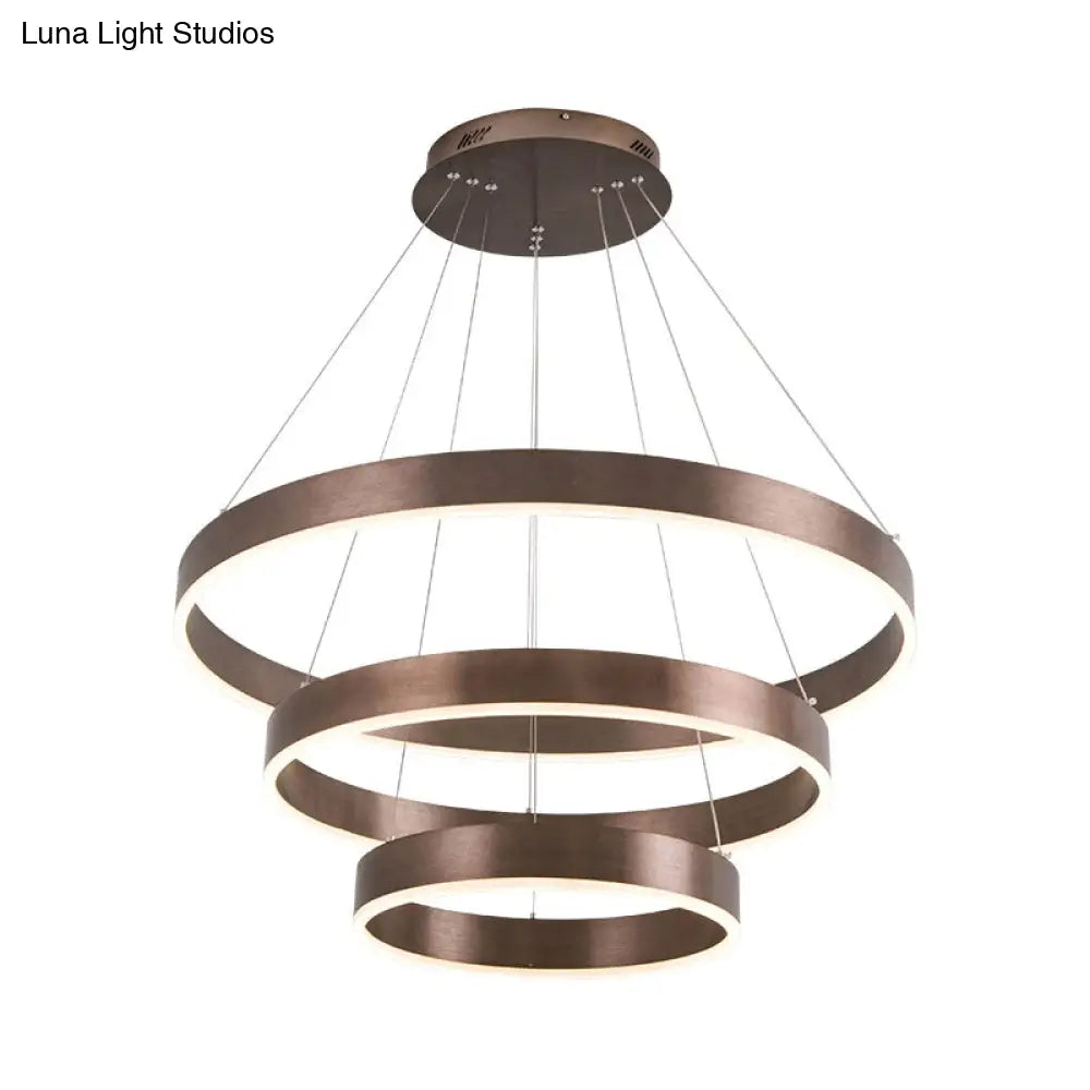 Minimalist Metal Led Chandelier | Circular Living Room Pendant Light 3 Heads Coffee/Gold