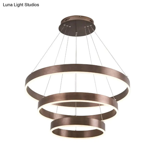 Minimalist Metal Led Chandelier | Circular Living Room Pendant Light 3 Heads Coffee/Gold