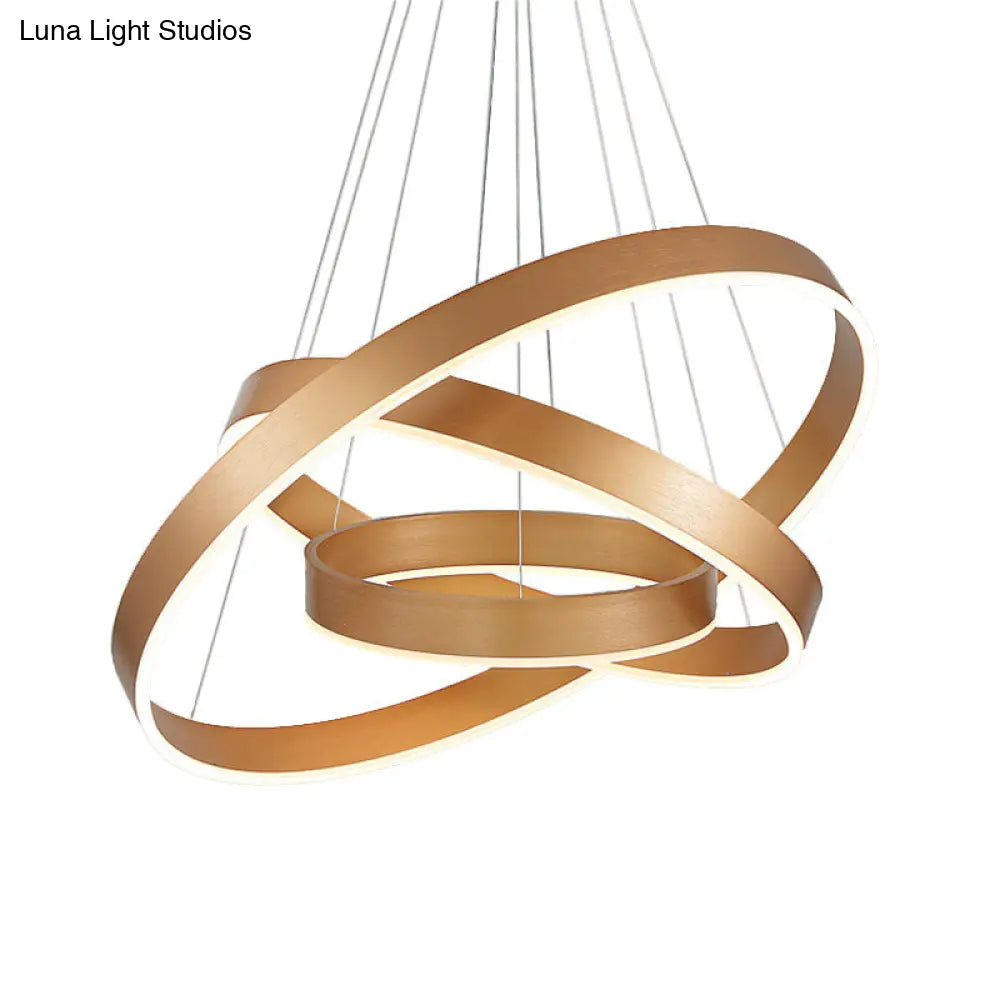 Minimalist Metal Led Chandelier | Circular Living Room Pendant Light 3 Heads Coffee/Gold