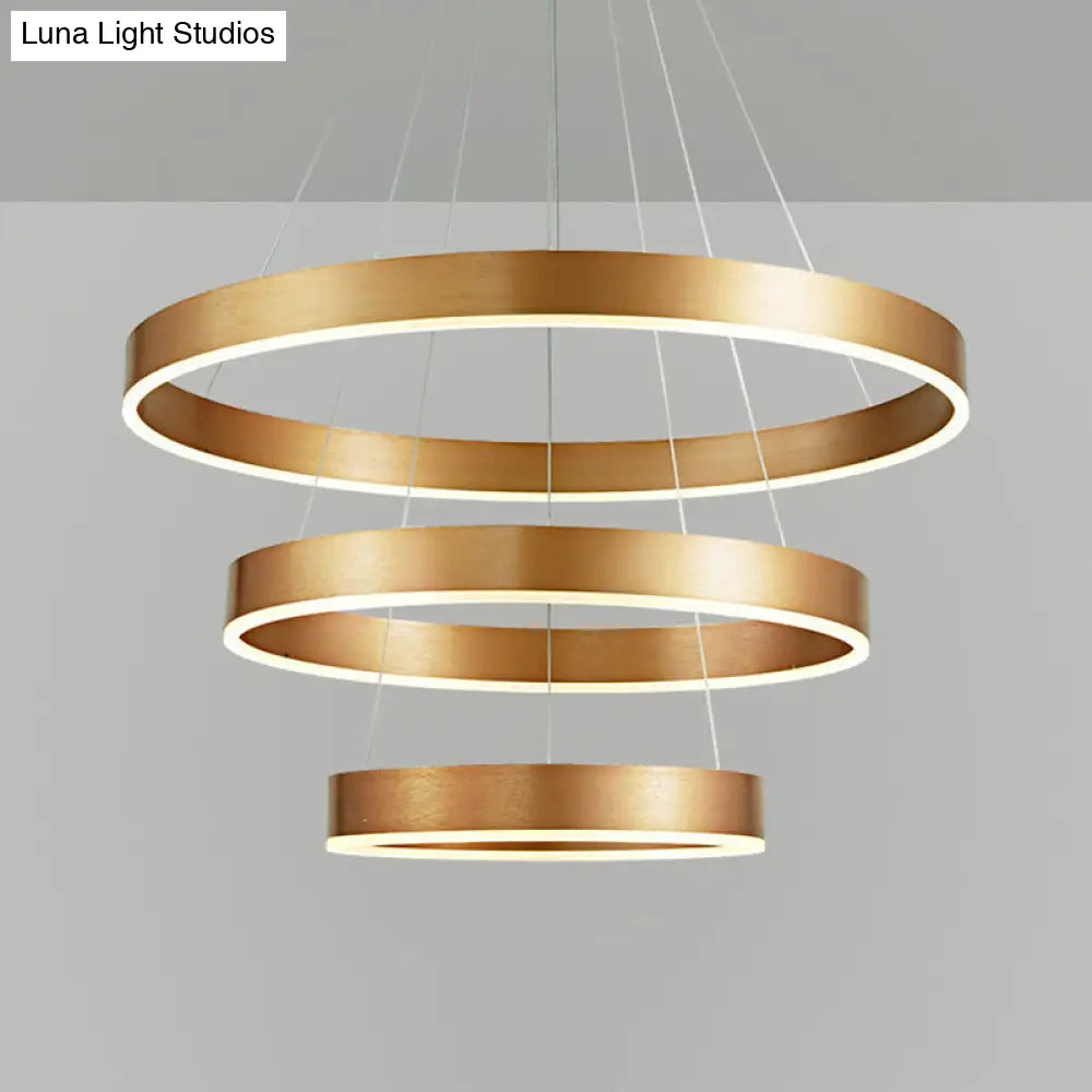 Minimalist Metal Led Chandelier | Circular Living Room Pendant Light 3 Heads Coffee/Gold Gold