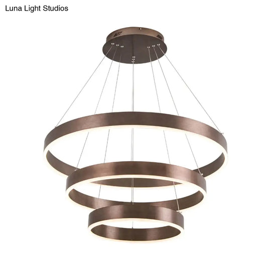 Minimalist Metal Led Chandelier: Circular Living Room Pendant Light (3 Heads) In Coffee/Gold