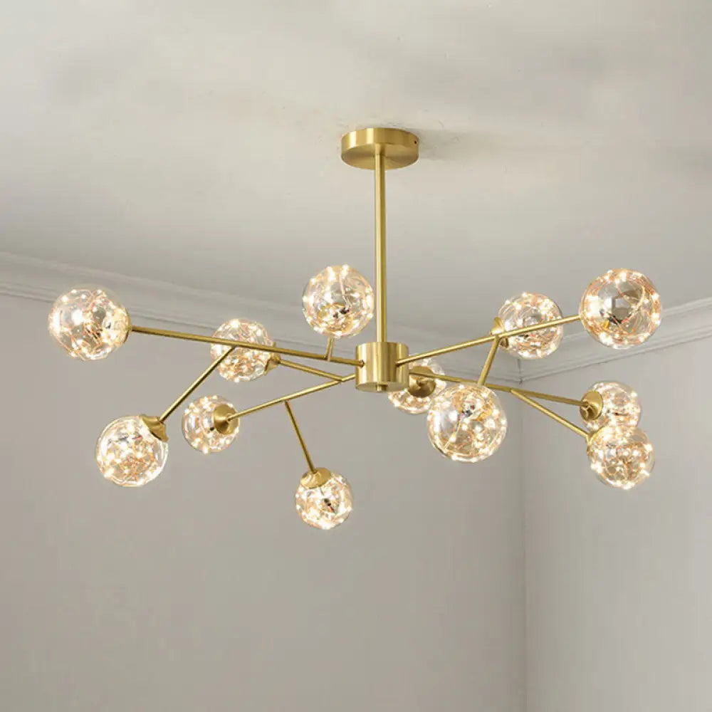 Minimalist Metal Led Chandelier In Gold With Starburst Pendulum Design And Bubble Shade 12 / Natural