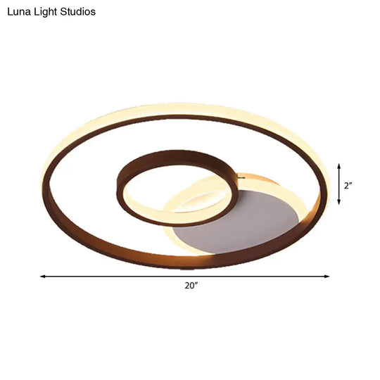 Minimalist Metal Led Flush Mount Ceiling Light In Brown With Multi Ring Design Warm/White Multiple