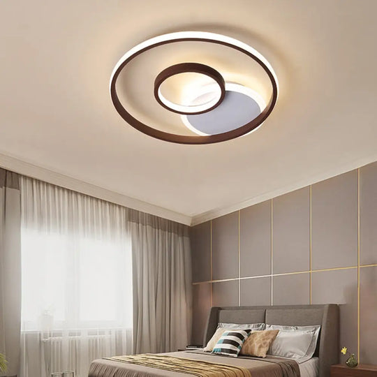 Minimalist Metal Led Flush Mount Ceiling Light In Brown With Multi Ring Design Warm/White Multiple