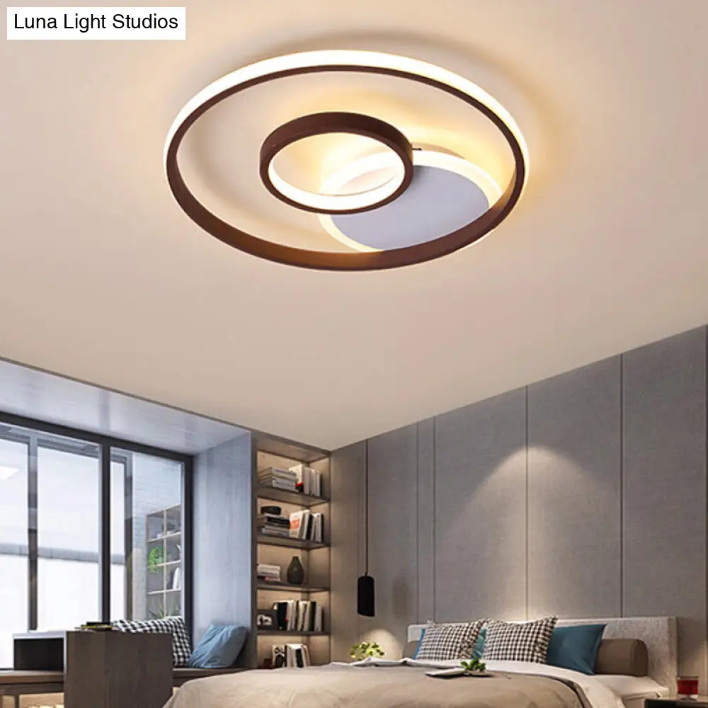 Minimalist Metal Led Flush Mount Ceiling Light In Brown With Multi Ring Design Warm/White Multiple