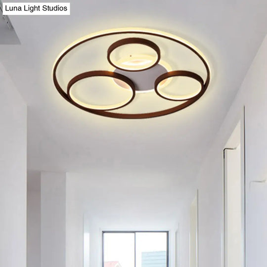 Minimalist Metal Led Flush Mount Ceiling Light In Brown With Multi Ring Design Warm/White Multiple