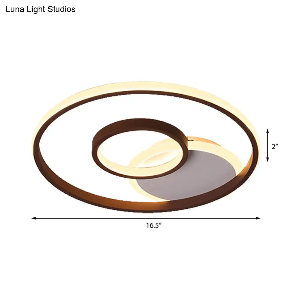 Minimalist Metal Led Flush Mount Ceiling Light In Brown With Multi Ring Design Warm/White Multiple