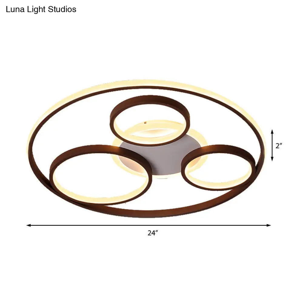 Minimalist Metal Led Flush Mount Ceiling Light In Brown With Multi Ring Design Warm/White Multiple