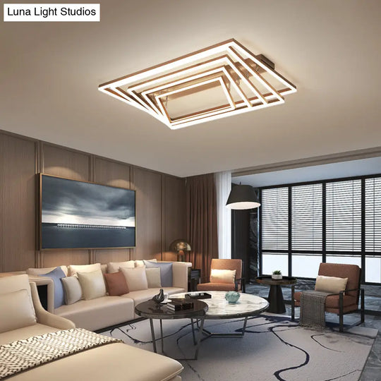 Minimalist Metal Led Flush Mount Ceiling Light With Multi-Tiered Rectangle Design For Living Room In