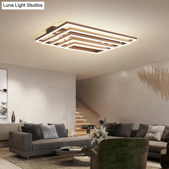 Minimalist Metal Led Flush Mount Ceiling Light With Multi-Tiered Rectangle Design For Living Room In