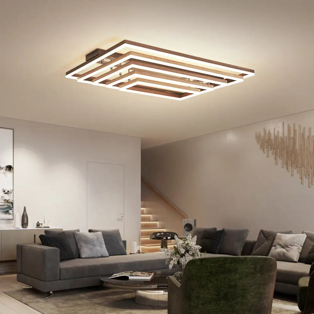 Minimalist Metal Led Flush Mount Ceiling Light With Multi-Tiered Rectangle Design For Living Room