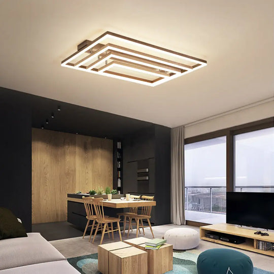 Minimalist Metal Led Flush Mount Ceiling Light With Multi-Tiered Rectangle Design For Living Room